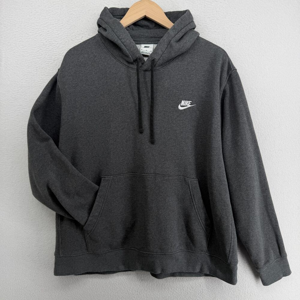 NIKE Hoodie Mens XL Sportswear Club Fleece Sweatshirt Pullover Cotton Blend Gray